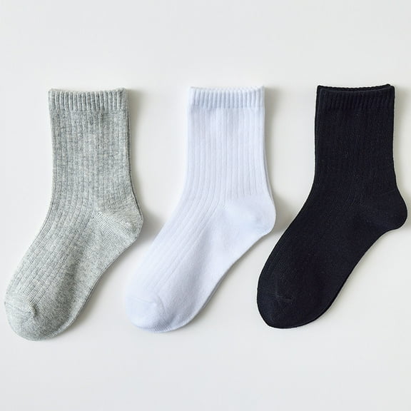 6 Pairs Boys Crew Socks White Black Grey Cotton Athletic Socks Set for Toddlers Boys Girls