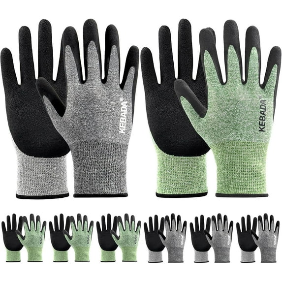 6 Pairs Breathable Gardening Gloves for Men, Latex Coated Garden Gloves, Eco-Friendly, Lightweight, Recycled PET Material, Green & Gray, Medium