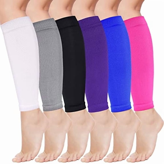 6 Pairs Calf Compression Sleeves for Men & Women, 20-30mmHg Graduated Support, Breathable, Reduce Fatigue - L (14-16.5")