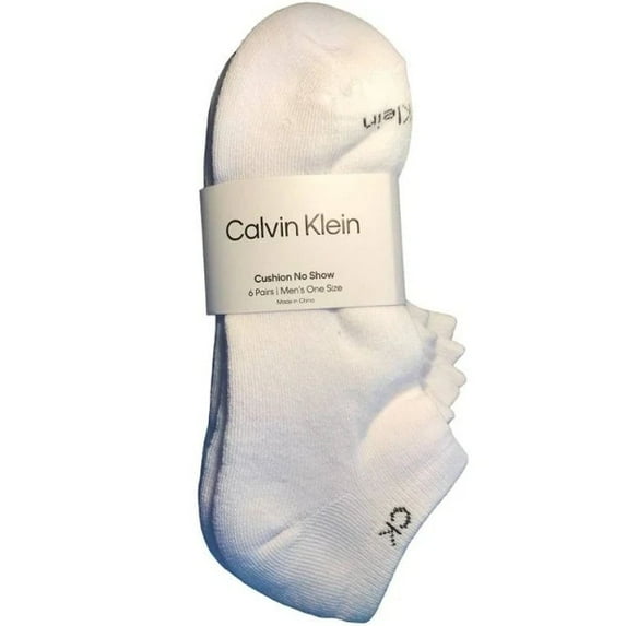 6 Pairs Calvin Klein® Men's Cushion Sole NO SHOW SOCKS WHITE