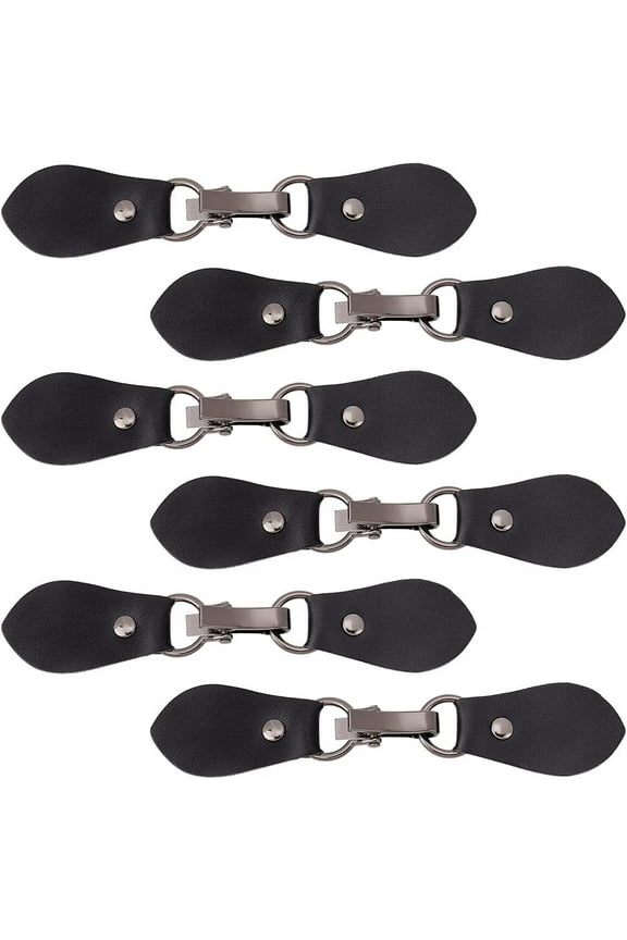 6 Pairs Cardigan Clip Holder Sew on Leather Buckles with Clip Leather Clip Buckle Toggles Clothing Hook Buckles PU Leather Snap Toggle for Poncho Cape Cardigan Wrap Scarf Accessories Black