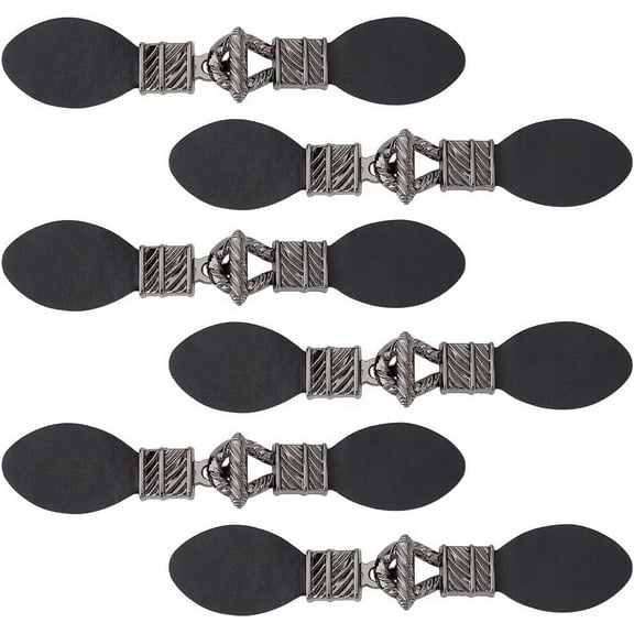 6 Pairs Cardigan Clip Holder Sew on Leather Buckles Leather Clip Buckle Poncho Clasp Pin with Knot Buckle PU Leather Snap Toggle for Poncho Cape Cardigan Wrap Shawl Scarf Accessories 1box