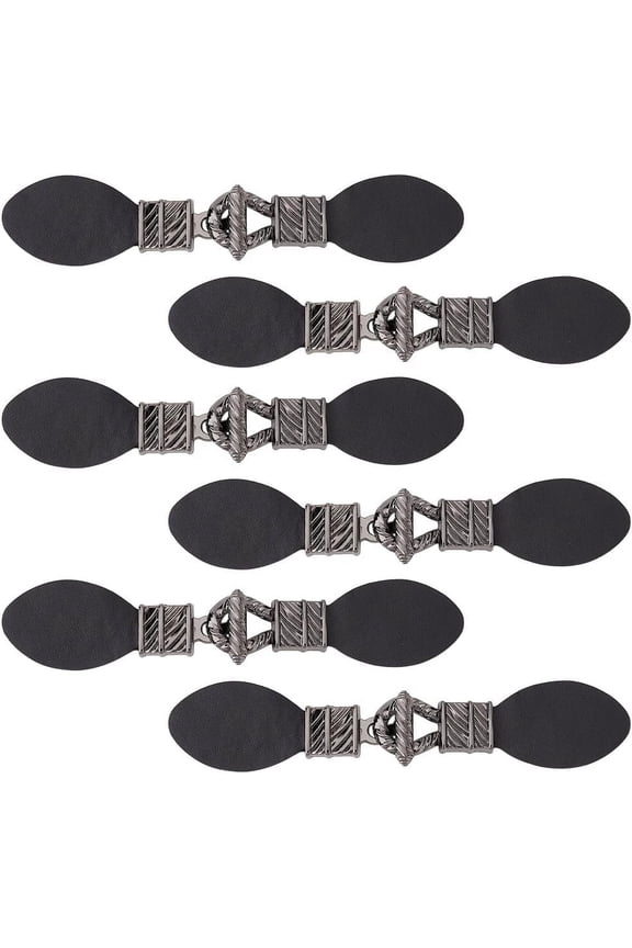 6 Pairs Cardigan Clip Holder Sew on Leather Buckles Leather Clip Buckle Poncho Clasp Pin with Knot Buckle PU Leather Snap Toggle for Poncho Cape Cardigan Wrap Shawl Scarf Accessories