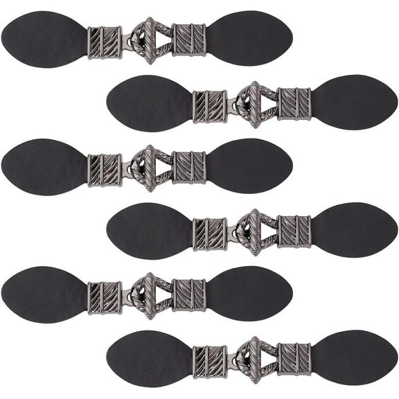 6 Pairs Cardigan Clip Holder Sew on Leather Buckles Leather Clip Buckle Poncho Clasp Pin with Knot Buckle PU Leather Snap Toggle for Poncho Cape Cardigan Wrap Shawl Scarf Accessories