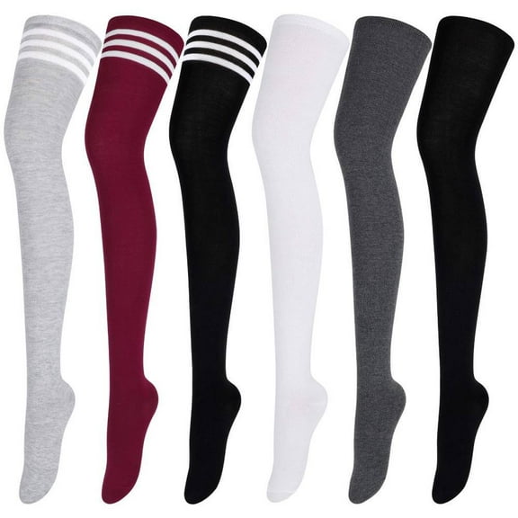 6 Pairs Casual Tube Socks, Extra Long Boot Stockings, Thigh High Socks for Women