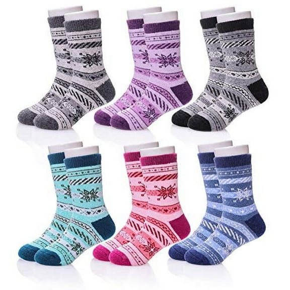 6 Pairs Children's Winter Warm Wool Socks Kids Boys Girls Socks (6 Pairs Snowflake A, 4-7 Years)