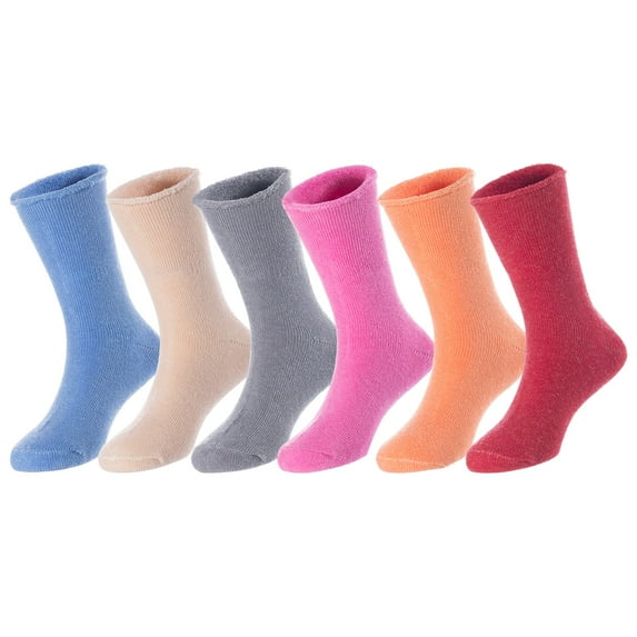 6 Pairs Children's Wool Socks for Boys and Girls. Comfy, Durable, Colored Crew Socks LK0601 Size 6Y-8Y (Blue,Beige,Grey,Rose,Orange,Red)