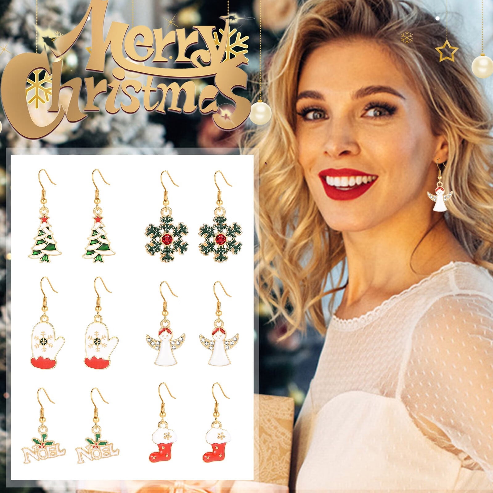 6 Pairs Christmas Earrings For Women Holiday Earrings For Women Tree Christmas Tree Snowflake