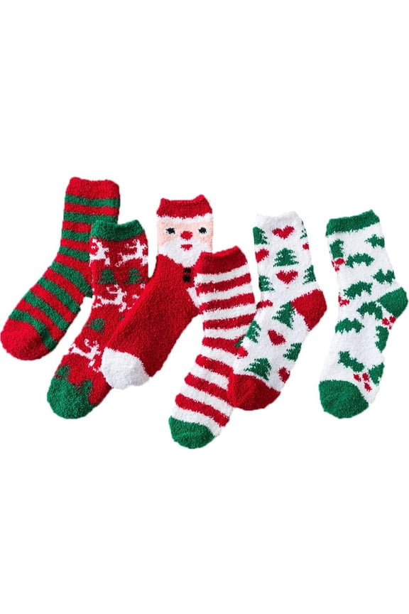 6 Pairs Christmas Fuzzy Socks for Women Girls Gifts Cute Fun Cozy Fluffy Winter Warm Multicolour Slipper Socks Xmas Holiday Socks