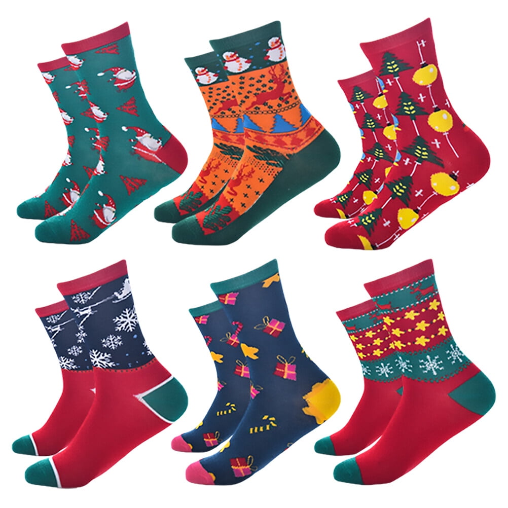 6 Pairs Christmas Socks Stockings Cartoon Crew Santa Neutral Lovely ...