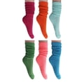 thumbnail image 1 of 6 Pairs Colorful Heavy Slouch Knee Socks for Women Shoe Size 5-10 - (Fuchsia-Orange-Mint-Forest Green-Neon Pink-Turquoise), 1 of 6