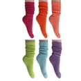 thumbnail image 1 of 6 Pairs Colorful Heavy Slouch Knee Socks for Women Shoe Size 5-10 - (Fuchsia-Orange-Peach-Almond Green-Sky Blue-Purple), 1 of 5