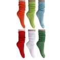 thumbnail image 1 of 6 Pairs Colorful Heavy Slouch Knee Socks for Women Shoe Size 5-10 - (Orange-Almond Green-Sky Blue-Red-White-Forest Green), 1 of 5