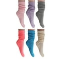 thumbnail image 1 of 6 Pairs Colorful Heavy Slouch Knee Socks for Women Shoe Size 5-10 - (Pink-Lilac-Gray-Neon Pink-Turquoise-Ecru), 1 of 5