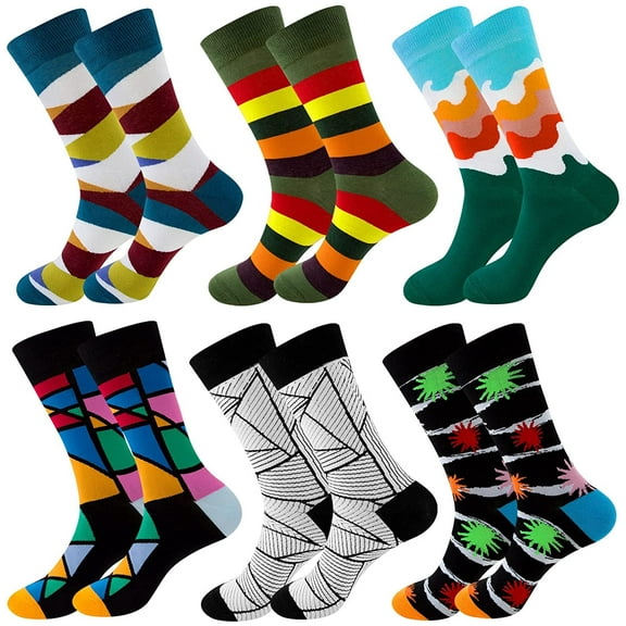 6 Pairs Colorful Novelty Crew Socks Soft Cotton Funny Patterned Casual Crazy Dress Socks for Men,Women and Teens
