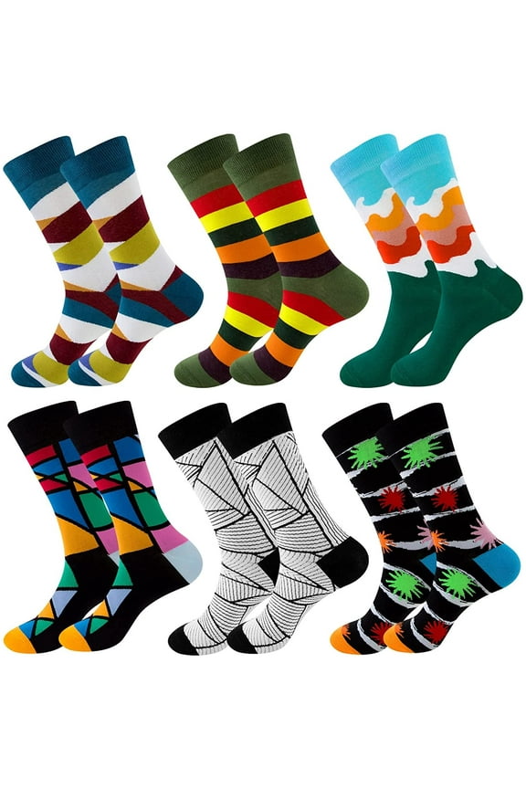 6 Pairs Colorful Novelty Crew Socks Soft Cotton Funny Patterned Casual Crazy Dress Socks for Men,Women and Teens