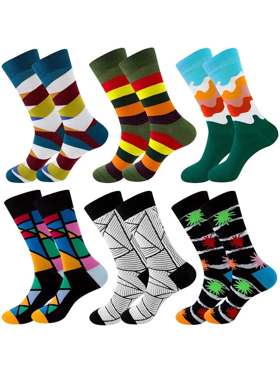 6 Pairs Colorful Novelty Crew Socks Soft Cotton Funny Patterned Casual Crazy Dress Socks for Men,Women and Teens