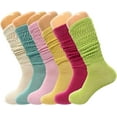 thumbnail image 1 of 6 Pairs Colorful Slouch Knee High Socks with Thin Sole Shoe Size 5 to 10 (Aqua Green - Pink - Limone - Fuchsia - Ecru - Lemon Green), 1 of 13