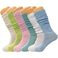 thumbnail image 1 of 6 Pairs Colorful Slouch Knee High Socks with Thin Sole Shoe Size 5 to 10 (Ecru - Lemon Green - Pink - Aqua Green - White - Light Blue), 1 of 13