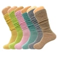 thumbnail image 1 of 6 Pairs Colorful Slouch Knee High Socks with Thin Sole Shoe Size 5 to 10 (Limone - Lemon Green - Pink - Aqua Green - Gray - Beige), 1 of 13