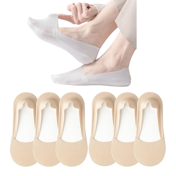 6 Pairs Complexion No Show Socks Womens, Nylon Invisible Liner for Flats Loafers