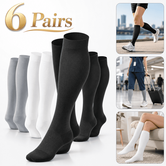 6 Pairs Compression Sock-Compression Sock For Women and Men Circulation -Best for Running,Nursing,Athletic Sports (Black/Gray/White)
