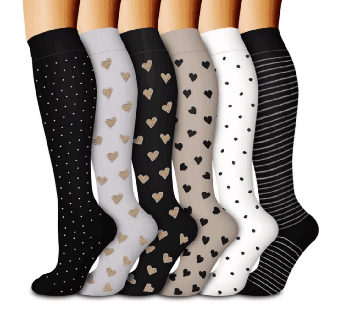 6 Pairs Compression Socks, 20-30 mmHg Knee High Compression Socks ...