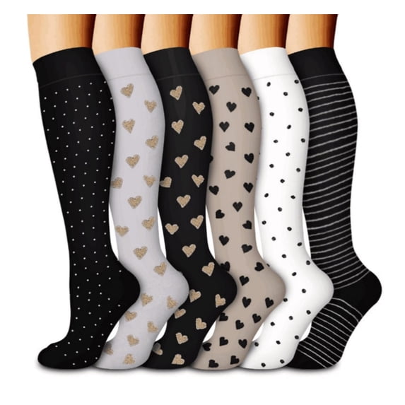 6 Pairs Compression Socks, 20-30 mmHg Knee High Compression Socks, Nylon Unisex Compreeion Sport Sock for Running, Nursing, Athletic Hiking(S/M), Combination A