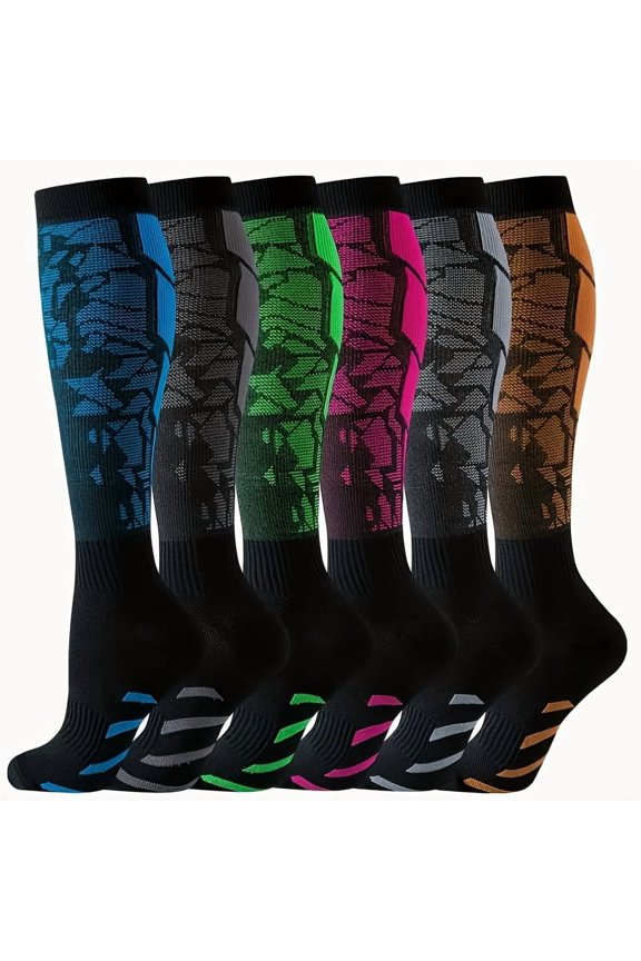 6 Pairs Compression Socks, High-Elasticity Calf Shaping Pressure Socks for Running, Cycling & Hiking, Improves Circulation