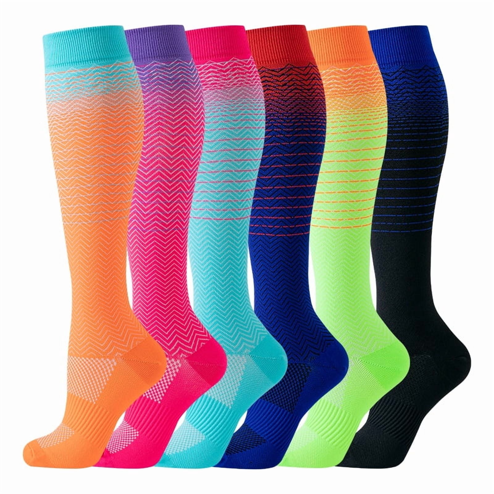 6 Pairs Compression Socks Printed Design Colorful Knee High Socks for ...