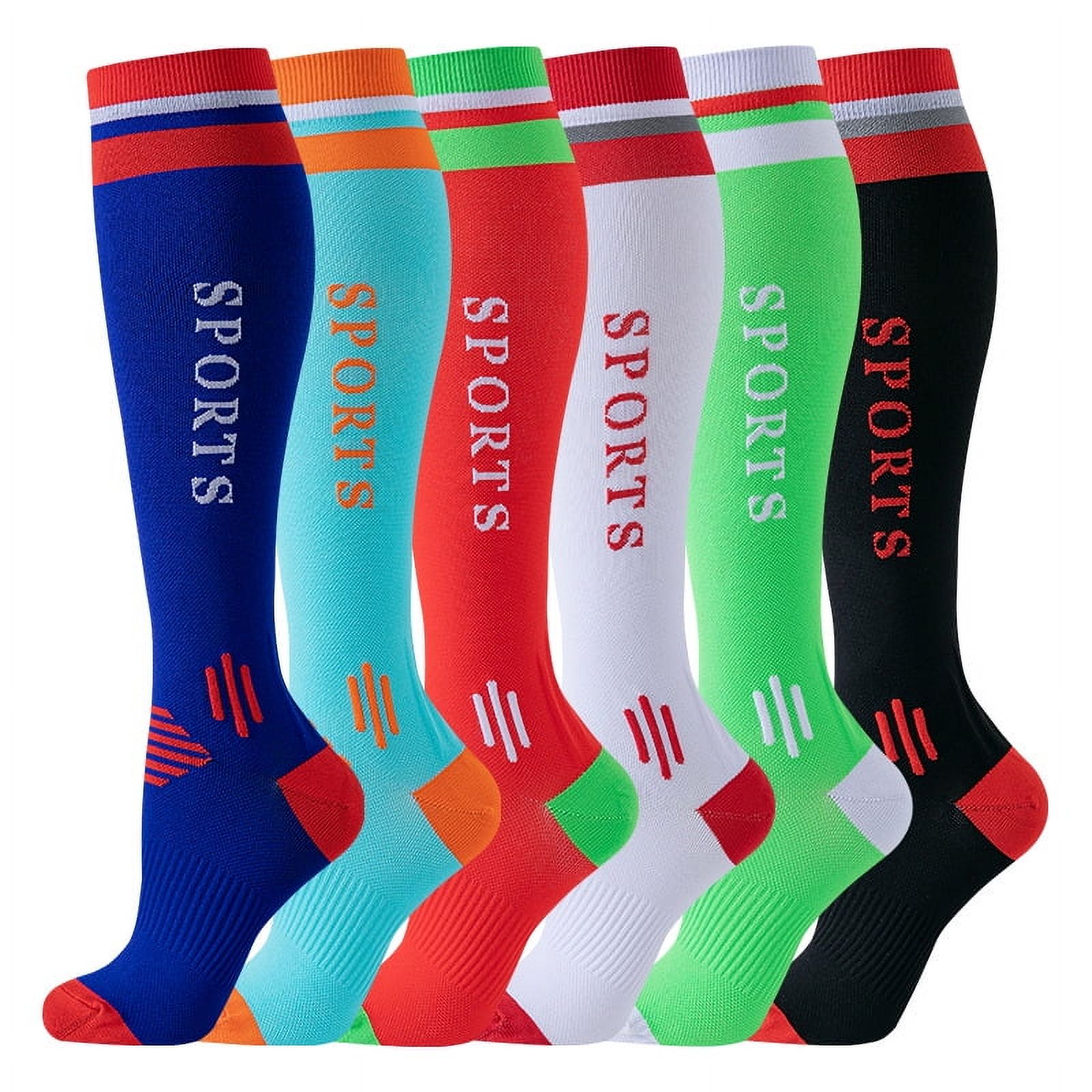 6 Pairs Compression Socks Printed Design Colorful Knee High Socks for ...