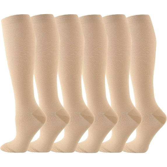 6 Pairs Compression Socks for Women and Men Circulation, 20-30 mmhg Knee High Best Support for Athletic Running, Cycling, Hiking, Medical, Nurse, Recovery