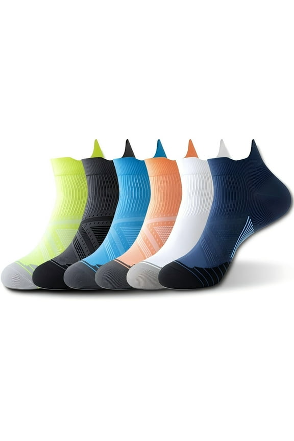 6 Pairs Compression Socks for Men & Women, Low Cut Running Gym Ankle Socks for Plantar Fasciitis, Heel Foot Pain Relief Arch Support (S/M)