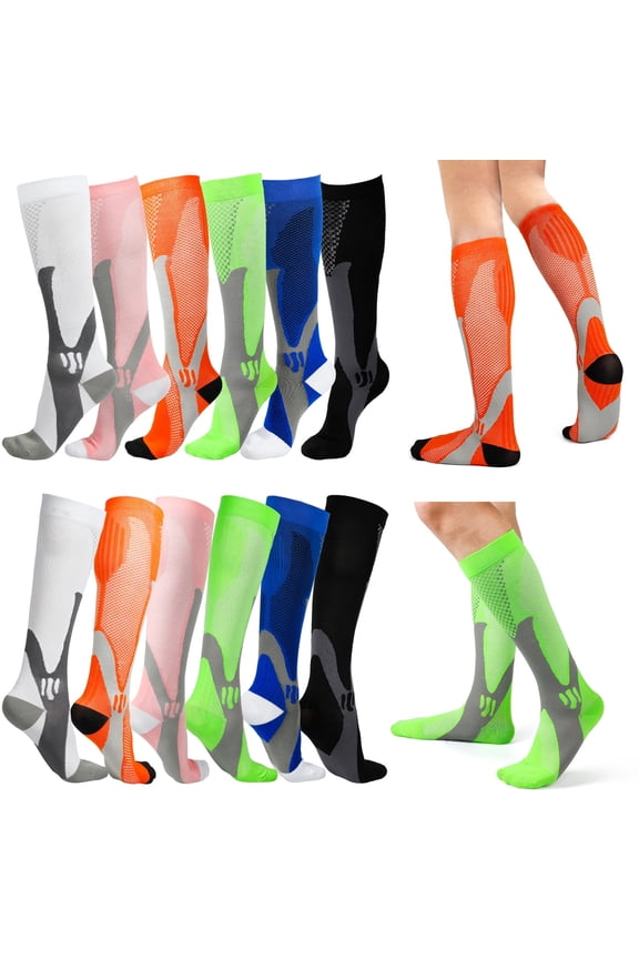 6 Pairs Sport Socks for Men & Women Circulation Knee Support Socks for Running Athletic Nursing Travel