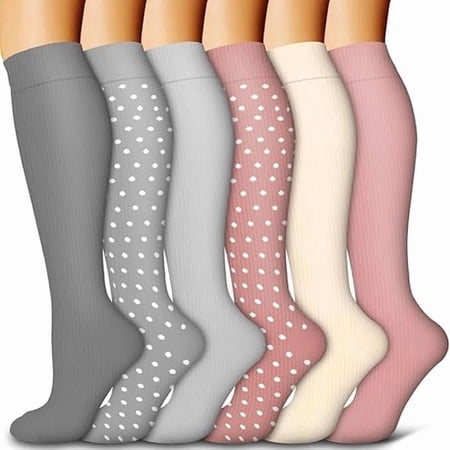 6 Pairs Nylon Compression Socks for Men Women Compression Stocking Best Support for Athletic Travel,Running,Cycling