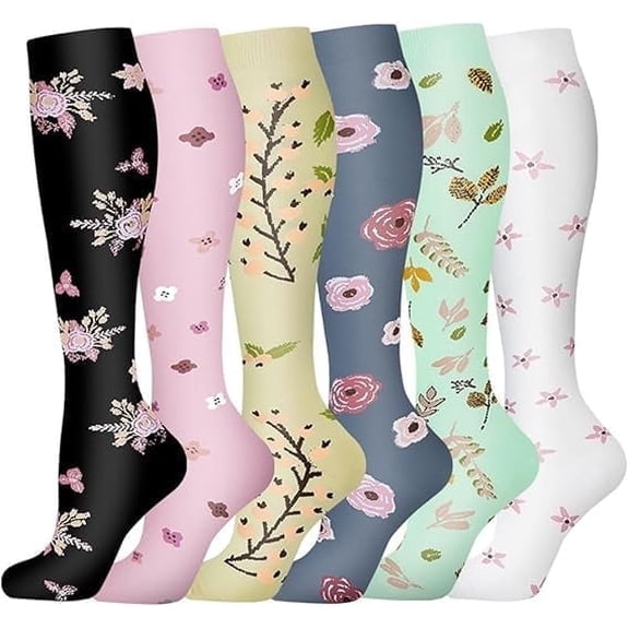 6 Pairs Nylon Compression Socks for Men Women Compression Stocking Best Support for Athletic Travel,Running,Cycling