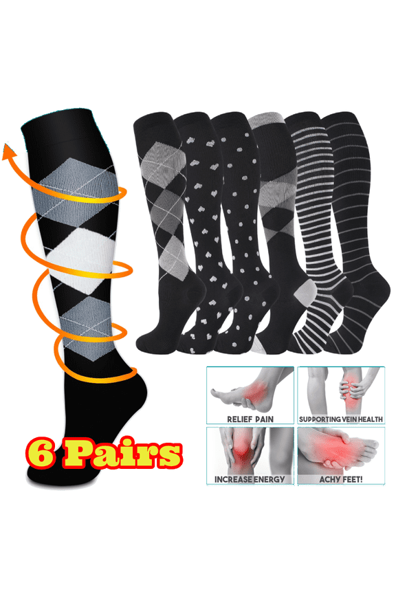 6 Pairs Compression Socks for Women, Black Knee High Socks for Running, Nurse, Travel