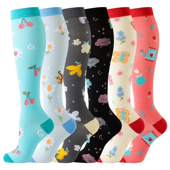 6 Pairs Compression Socks for Women Man,20-30 mmHg Knee High Compression Socks, Nylon Unisex Compreeion Sport Sock for Athletic, Running(S/M)