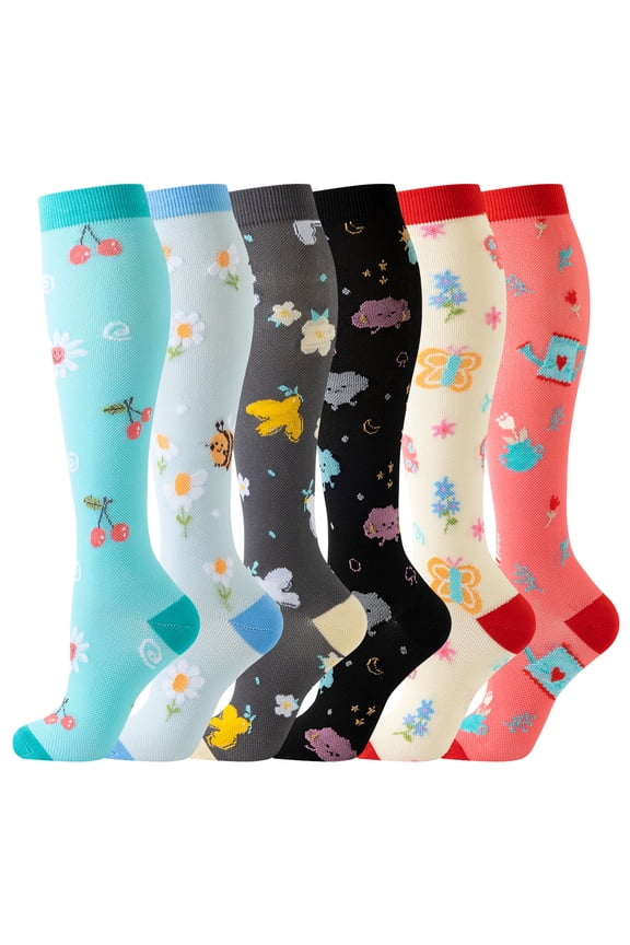 6 Pairs Compression Socks for Women Man,20-30 mmHg Knee High Compression Socks, Nylon Unisex Compreeion Sport Sock for Athletic, Running(S/M)