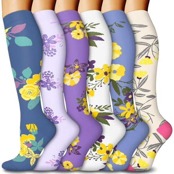 6 Pairs Compression Socks for Women & Men 15-20mmHg Graduated Support Knee High Socks for Nurses, Travel, Athletic