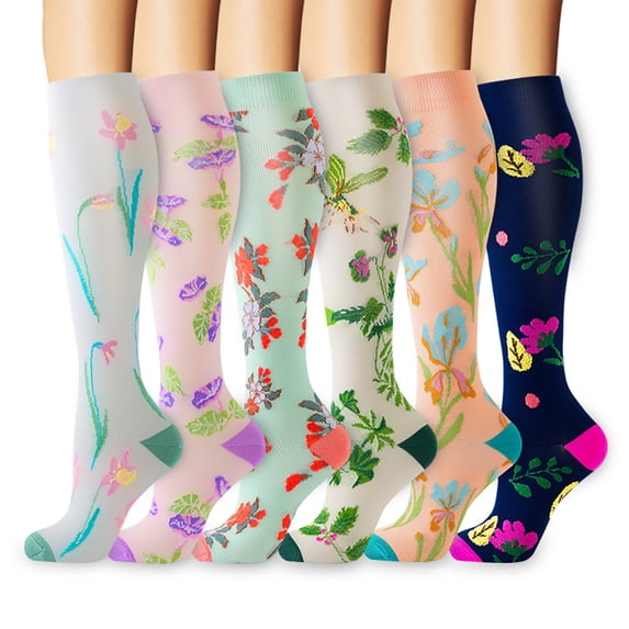 6 Pairs Compression Socks for Women & Men,Circulation 15-20 mmHg is Best Support for Athletic Running,Cycling,Travel