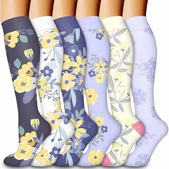 6 Pairs Compression Socks for Women & Men Circulation-Support Knee High Socks for Running,Travel,L/XL