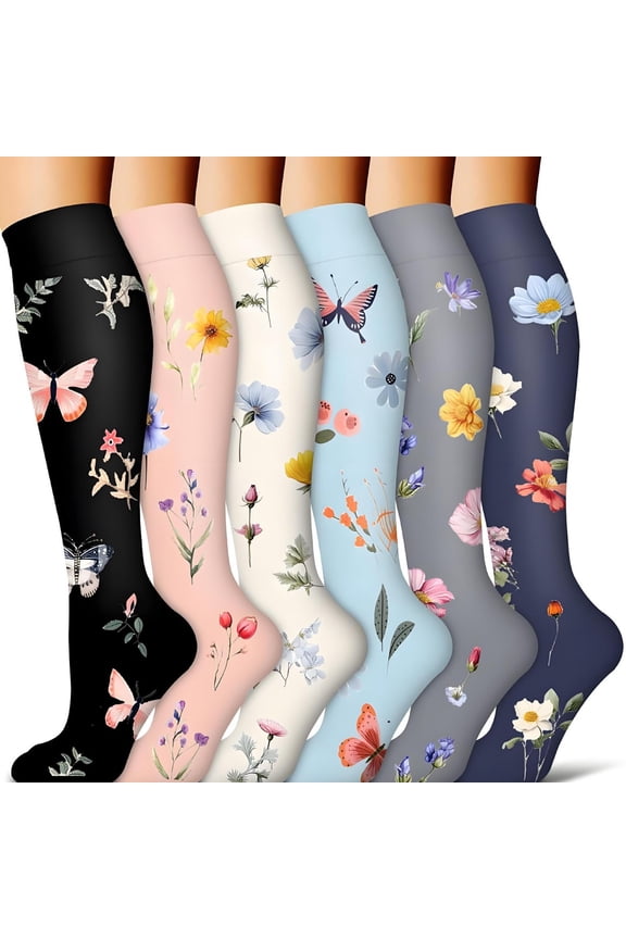 6 Pairs Compression Socks for Women & Men, Sport Calf Socks for Running, Cycling, Athletic, L/XL