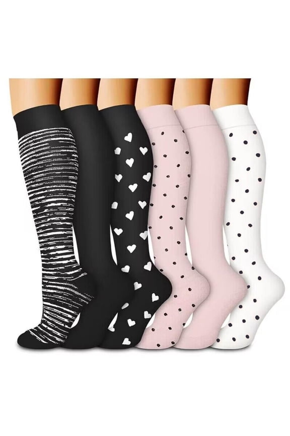 6 Pairs Compression Socks for Women & Men Sweat Absorbing Long Tube Best Support for Athletic Running Cycling