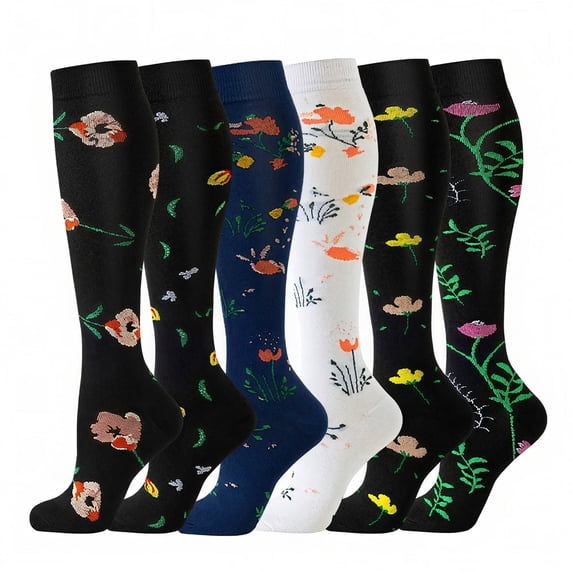 6 Pairs Compression Socks for Women and Men,20-30 mmHg Circulation Support for Nursing Travel Athletic Cycling Running