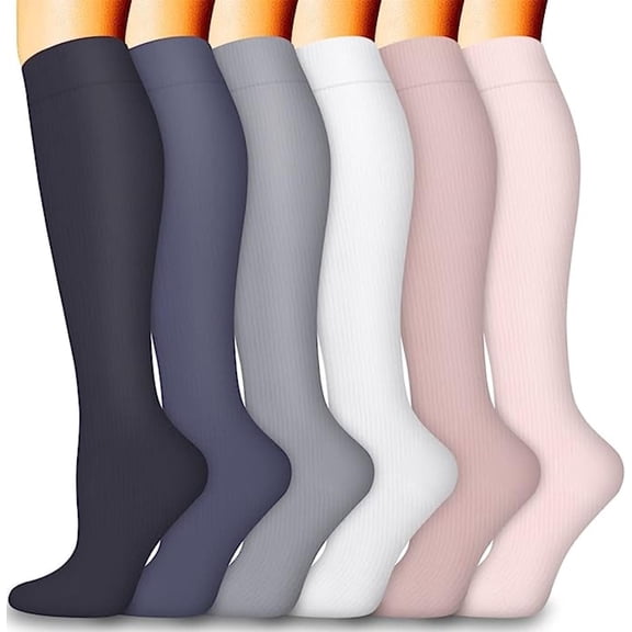 6 Pairs Compression Socks for Women and Men, Reliable Support for Running, Athletic, Travel, L/XL