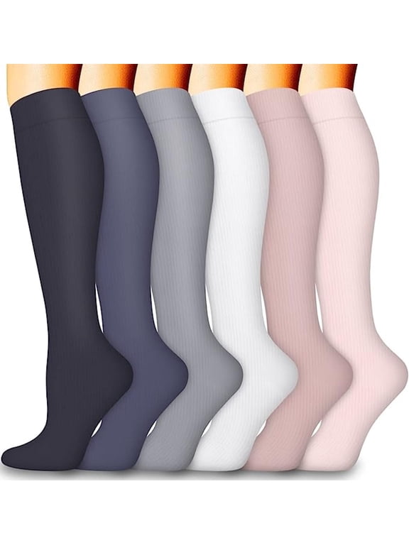 6 Pairs Compression Socks for Women and Men, Reliable Support for Running, Athletic, Travel, L/XL