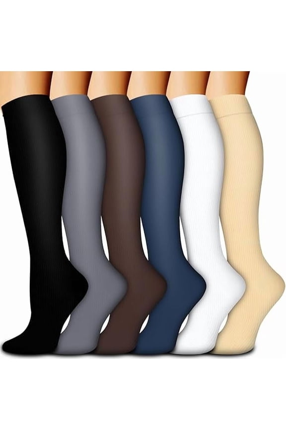 6 Pairs Compression Socks for Women and Men, Best Support for Running, Athletic, Travel, L/XL