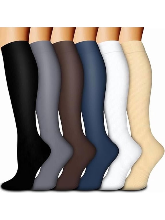 6 Pairs Compression Socks for Women and Men, Best Support for Running, Athletic, Travel, L/XL