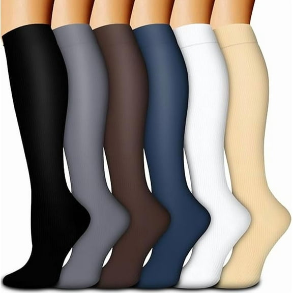 6 Pairs Compression Socks for Women and Men, Best Support for Running, Athletic, Travel, S/M